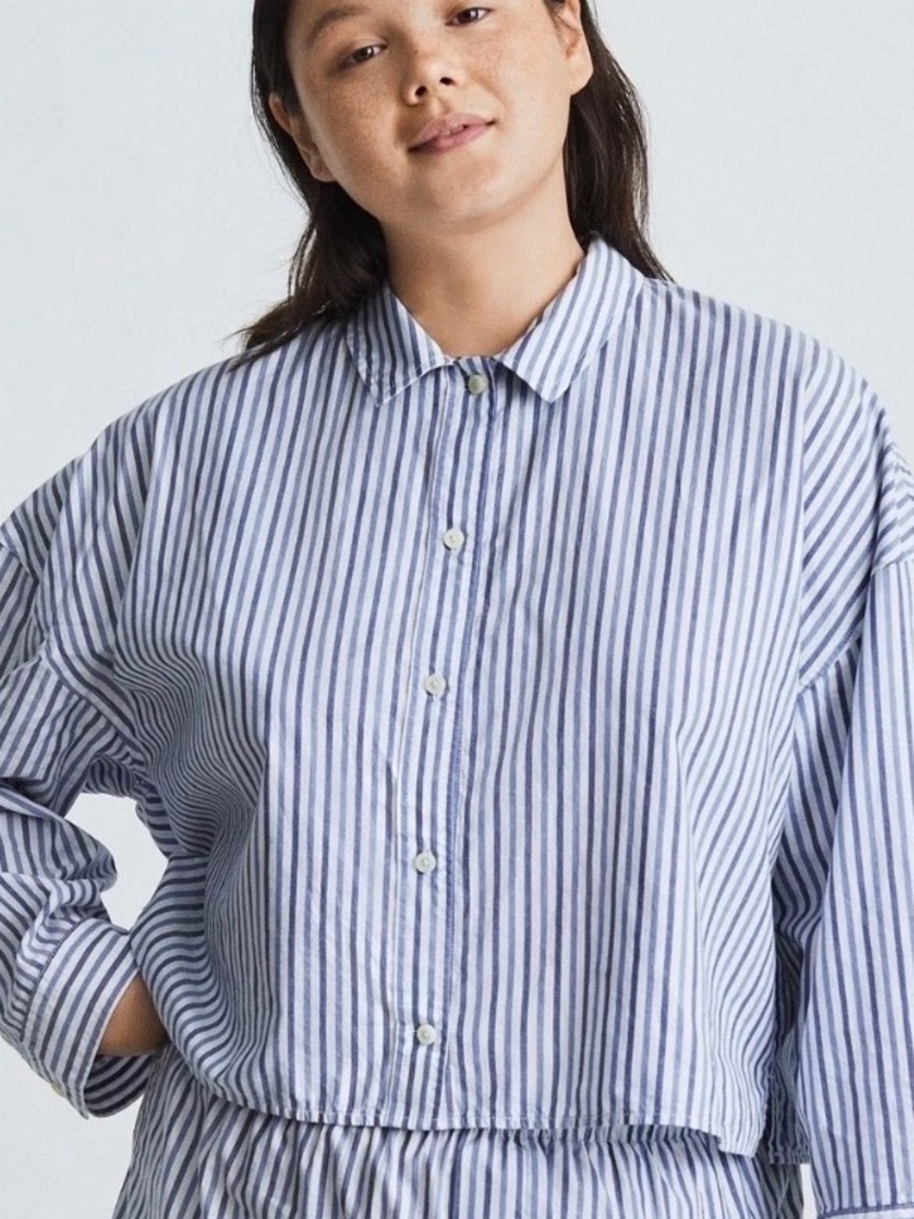 Everlane Cropped Striped Cotton Button Down The Woven PJ Top NWT XL